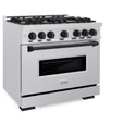 ZLINE Autograph Edition 36 in. 5.2 cu. ft. Classic Gas Range with 6 Burner Cooktop and Convection Gas Oven in Satin Stainless Steel and Matte Black Accents, Open Box-Good Condition