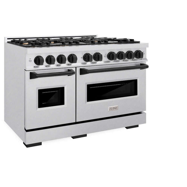 ZLINE Autograph Edition 48 in. 6.7 cu. ft. Classic Double Oven Gas Range with 8 Burner Cooktop in Satin Stainless Steel and Matte Black Accents, Open Box-Good Condition
