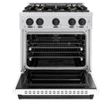 ZLINE Autograph Edition 30 in. 4.2 cu. ft. Classic Gas Range with 4 Burner Cooktop and Convection Gas Oven in Satin Stainless Steel with White Matte Door and Matte Black Accents, Open Box-Great Condition