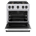 ZLINE Autograph Edition 30 in. 4.2 cu. ft. Classic Gas Range with 4 Burner Cooktop and Convection Gas Oven in Satin Stainless Steel with White Matte Door and Matte Black Accents, Open Box-Good Condition