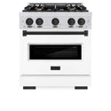 ZLINE Autograph Edition 30 in. 4.2 cu. ft. Classic Gas Range with 4 Burner Cooktop and Convection Gas Oven in Satin Stainless Steel with White Matte Door and Matte Black Accents, Open Box-Good Condition