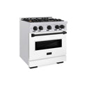 ZLINE Autograph Edition 30 in. 4.2 cu. ft. Classic Gas Range with 4 Burner Cooktop and Convection Gas Oven in Satin Stainless Steel with White Matte Door and Matte Black Accents, Open Box-Good Condition
