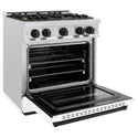 ZLINE Autograph Edition 30 in. 4.2 cu. ft. Classic Gas Range with 4 Burner Cooktop and Convection Gas Oven in Satin Stainless Steel with White Matte Door and Matte Black Accents, Open Box-Great Condition