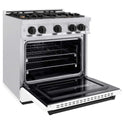 ZLINE Autograph Edition 30 in. 4.2 cu. ft. Classic Gas Range with 4 Burner Cooktop and Convection Gas Oven in Satin Stainless Steel with White Matte Door and Matte Black Accents, Open Box-Good Condition