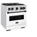ZLINE Autograph Edition 30 in. 4.2 cu. ft. Classic Gas Range with 4 Burner Cooktop and Convection Gas Oven in Satin Stainless Steel with White Matte Door and Matte Black Accents, Open Box-Good Condition