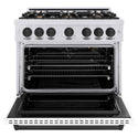 ZLINE Autograph Edition 36 in. 5.2 cu. ft. Classic Gas Range with 6 Burner Cooktop and Convection Gas Oven in Satin Stainless Steel with White Matte Door and Matte Black Accents, Open Box-Good Condition