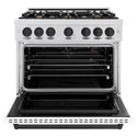 ZLINE Autograph Edition 48 in. 6.7 cu. ft. Classic Double Oven Gas Range with 8 Burner Cooktop in Satin Stainless Steel with White Matte Doors and Champagne Bronze Accents, Open Box-Great Condition
