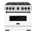 ZLINE Autograph Edition 36 in. 5.2 cu. ft. Classic Gas Range with 6 Burner Cooktop and Convection Gas Oven in Satin Stainless Steel with White Matte Door and Matte Black Accents, Open Box-Good Condition