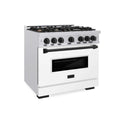 ZLINE Autograph Edition 36 in. 5.2 cu. ft. Classic Gas Range with 6 Burner Cooktop and Convection Gas Oven in Satin Stainless Steel with White Matte Door and Matte Black Accents, Open Box-Good Condition