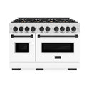ZLINE Autograph Edition 48 in. 6.7 cu. ft. Classic Double Oven Gas Range with 8 Burner Cooktop in Satin Stainless Steel with White Matte Doors and Matte Black Accents (CGRSZ-WM-48-MB)