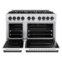 ZLINE Autograph Edition 48 in. 6.7 cu. ft. Classic Double Oven Gas Range with 8 Burner Cooktop in Satin Stainless Steel with White Matte Doors and Matte Black Accents, Open Box-Good Condition