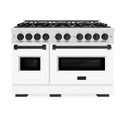 ZLINE Autograph Edition 48 in. 6.7 cu. ft. Classic Double Oven Gas Range with 8 Burner Cooktop in Satin Stainless Steel with White Matte Doors and Matte Black Accents (CGRSZ-WM-48-MB)