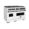 ZLINE Autograph Edition 48 in. 6.7 cu. ft. Classic Double Oven Gas Range with 8 Burner Cooktop in Satin Stainless Steel with White Matte Doors and Matte Black Accents, Open Box-Good Condition