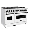 ZLINE Autograph Edition 48 in. 6.7 cu. ft. Classic Double Oven Gas Range with 8 Burner Cooktop in Satin Stainless Steel with White Matte Doors and Matte Black Accents, Open Box-Great Condition