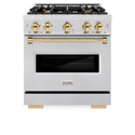 ZLINE Autograph Edition 30 in. 4.2 cu. ft. Classic Gas Range with 4 Burner Cooktop and Convection Gas Oven in Satin Stainless Steel and Polished Gold Accents (CGRSZ-30-G)