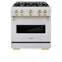 ZLINE Autograph Edition 30 in. 4.2 cu. ft. Classic Gas Range with 4 Burner Cooktop and Convection Gas Oven in Satin Stainless Steel and Polished Gold Accents, Open Box-Good Condition