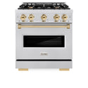 ZLINE Autograph Edition 30 in. 4.2 cu. ft. Classic Gas Range with 4 Burner Cooktop and Convection Gas Oven in Satin Stainless Steel and Polished Gold Accents, Open Box-Great Condition