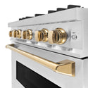 ZLINE Autograph Edition 30 in. 4.2 cu. ft. Classic Gas Range with 4 Burner Cooktop and Convection Gas Oven in Satin Stainless Steel and Polished Gold Accents (CGRSZ-30-G)