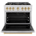 ZLINE Autograph Edition 36 in. 5.2 cu. ft. Classic Gas Range with 6 Burner Cooktop and Convection Gas Oven in Satin Stainless Steel and Polished Gold Accents, Open Box-Great Condition