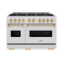 ZLINE Autograph Edition 48 in. 6.7 cu. ft. Classic Double Oven Gas Range with 8 Burner Cooktop in Satin Stainless Steel and Polished Gold Accents, Open Box-Great Condition