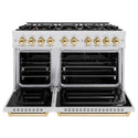 ZLINE Autograph Edition 48 in. 6.7 cu. ft. Classic Double Oven Gas Range with 8 Burner Cooktop in Satin Stainless Steel and Polished Gold Accents, Open Box-Good Condition