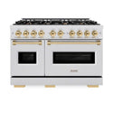 ZLINE Autograph Edition 48 in. 6.7 cu. ft. Classic Double Oven Gas Range with 8 Burner Cooktop in Satin Stainless Steel and Polished Gold Accents, Open Box-Good Condition