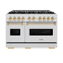 ZLINE Autograph Edition 48 in. 6.7 cu. ft. Classic Double Oven Gas Range with 8 Burner Cooktop in Satin Stainless Steel and Polished Gold Accents, Open Box-Great Condition