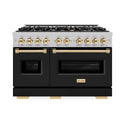 ZLINE Autograph Edition 48 in. 6.7 cu. ft. Classic Double Oven Gas Range with 8 Burner Cooktop in Satin Stainless Steel with Black Matte Doors and Polished Gold Accents, Open Box-Great Condition