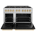ZLINE Autograph Edition 48 in. 6.7 cu. ft. Classic Double Oven Gas Range with 8 Burner Cooktop in Satin Stainless Steel with Black Matte Doors and Polished Gold Accents, Open Box-Great Condition