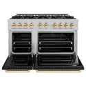ZLINE Autograph Edition 48 in. 6.7 cu. ft. Classic Double Oven Gas Range with 8 Burner Cooktop in Satin Stainless Steel with Black Matte Doors and Polished Gold Accents, Open Box-Good Condition