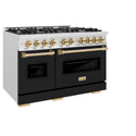 ZLINE Autograph Edition 48 in. 6.7 cu. ft. Classic Double Oven Gas Range with 8 Burner Cooktop in Satin Stainless Steel with Black Matte Doors and Polished Gold Accents, Open Box-Great Condition