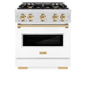 ZLINE Autograph Edition 30 in. 4.2 cu. ft. Classic Gas Range with 4 Burner Cooktop and Convection Gas Oven in Satin Stainless Steel with White Matte Door and Polished Gold Accents, Open Box-Great Condition