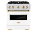 ZLINE Autograph Edition 30 in. 4.2 cu. ft. Classic Gas Range with 4 Burner Cooktop and Convection Gas Oven in Satin Stainless Steel with White Matte Door and Polished Gold Accents, Open Box-Good Condition