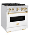 ZLINE Autograph Edition 30 in. 4.2 cu. ft. Classic Gas Range with 4 Burner Cooktop and Convection Gas Oven in Satin Stainless Steel with White Matte Door and Polished Gold Accents, Open Box-Great Condition