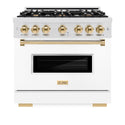 ZLINE Autograph Edition 36 in. 5.2 cu. ft. Classic Gas Range with 6 Burner Cooktop and Convection Gas Oven in Satin Stainless Steel with White Matte Door and Polished Gold Accents, Open Box-Great Condition