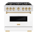 ZLINE Autograph Edition 36 in. 5.2 cu. ft. Classic Gas Range with 6 Burner Cooktop and Convection Gas Oven in Satin Stainless Steel with White Matte Door and Polished Gold Accents, Open Box-Good Condition