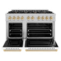 ZLINE Autograph Edition 48 in. 6.7 cu. ft. Classic Double Oven Gas Range with 8 Burner Cooktop in Satin Stainless Steel with White Matte Doors and Polished Gold Accents, Open Box-Great Condition