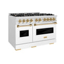ZLINE Autograph Edition 48 in. 6.7 cu. ft. Classic Double Oven Gas Range with 8 Burner Cooktop in Satin Stainless Steel with White Matte Doors and Polished Gold Accents, Open Box-Great Condition