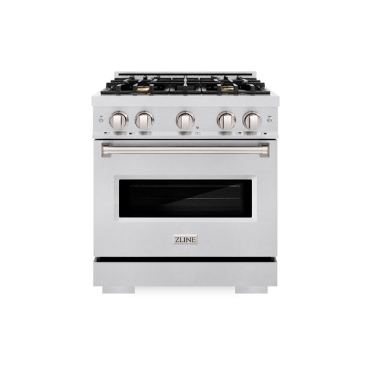 ZLINE 30 in. 4.2 cu. ft. Classic Gas Range with Convection Gas Oven in Satin Stainless Steel with 4 Brass Burners (CGRS-BR-30)