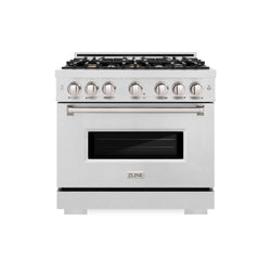 ZLINE 36 in. 5.2 cu. ft. Classic Gas Range with Convection Gas Oven in Satin Stainless Steel with 6 Brass Burners (CGRS-BR-36)