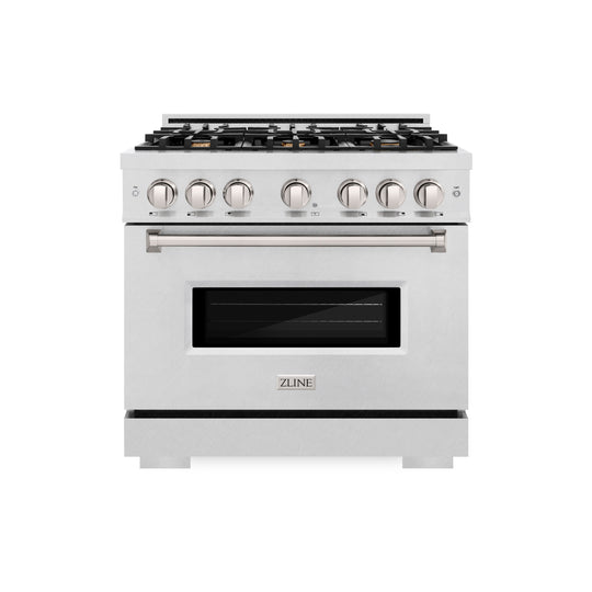 ZLINE 36 in. 5.2 cu. ft. Classic Gas Range with Convection Gas Oven in Satin Stainless Steel with 6 Brass Burners (CGRS-BR-36)