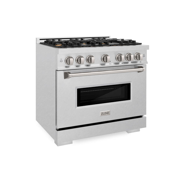 ZLINE 36 in. 5.2 cu. ft. Classic Gas Range with Convection Gas Oven in Satin Stainless Steel with 6 Brass Burners (CGRS-BR-36)