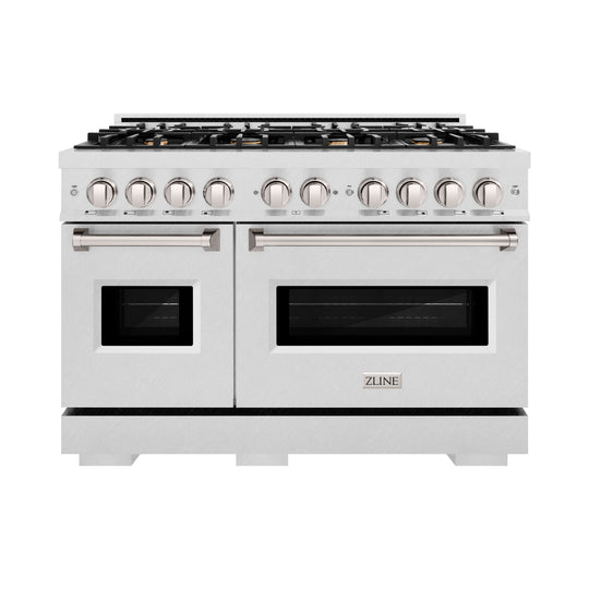 ZLINE 48 in. 6.7 cu. ft. Classic Double Oven Gas Range in Satin Stainless Steel with 8 Brass Burners (CGRS-BR-48)