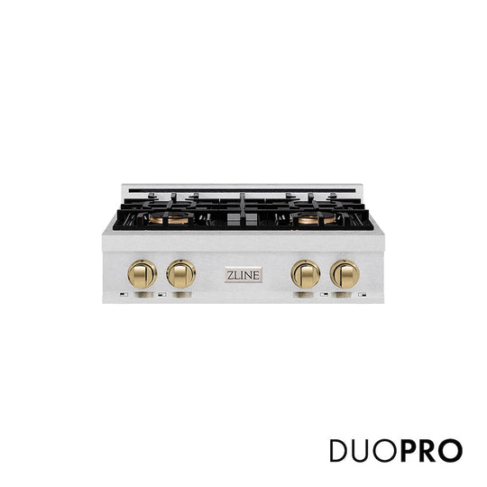 ZLINE Autograph Edition 30 in. Classic Gas Rangetop with 4 Burner DuoPro™ Cooktop in Satin Stainless Steel and Champagne Bronze Accents, Open Box-Good Condition