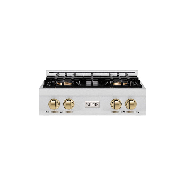 ZLINE Autograph Edition 30 in. Classic Gas Rangetop with 4 Burner DuoPro™ Cooktop in Satin Stainless Steel and Champagne Bronze Accents, Open Box-Good Condition