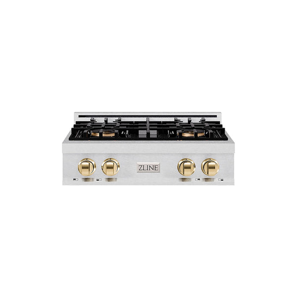 ZLINE Autograph Edition 30 in. Classic Gas Rangetop with 4 Burner DuoPro™ Cooktop in Satin Stainless Steel and Polished Gold Accents, Open Box-Good Condition