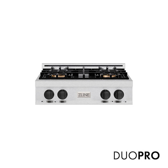 ZLINE Autograph Edition 30 in. Classic Gas Rangetop with 4 Burner DuoPro™ Cooktop in Satin Stainless Steel and Matte Black Accents, Open Box-Good Condition