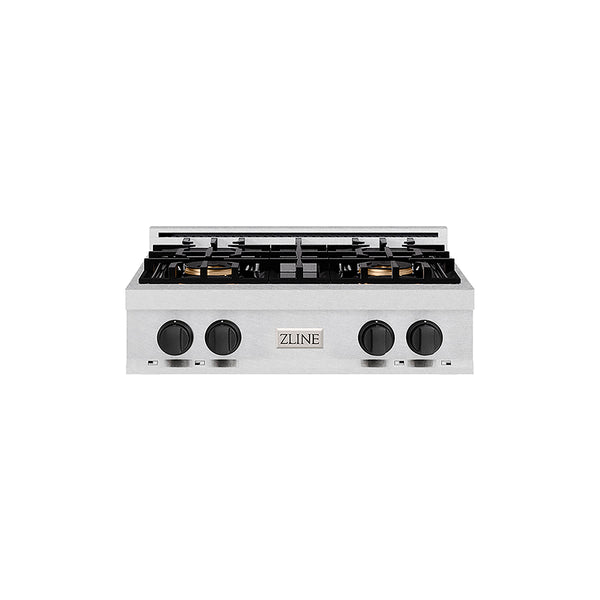 ZLINE Autograph Edition 30 in. Classic Gas Rangetop with 4 Burner DuoPro™ Cooktop in Satin Stainless Steel and Matte Black Accents, Open Box-Great Condition