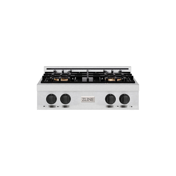 ZLINE Autograph Edition 30 in. Classic Gas Rangetop with 4 Burner DuoPro™ Cooktop in Satin Stainless Steel and Matte Black Accents, Open Box-Good Condition
