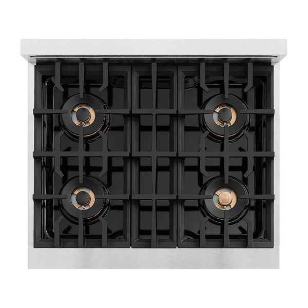 ZLINE Autograph Edition 30 in. Classic Gas Rangetop with 4 Burner DuoPro™ Cooktop in Satin Stainless Steel and Matte Black Accents (PCRTSZ-30-MB)